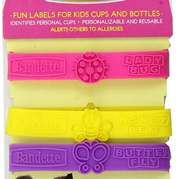 BANDETTE set of 3 silicone cup bottle personalizing markers pink purple yellow - Picture 2 of 2